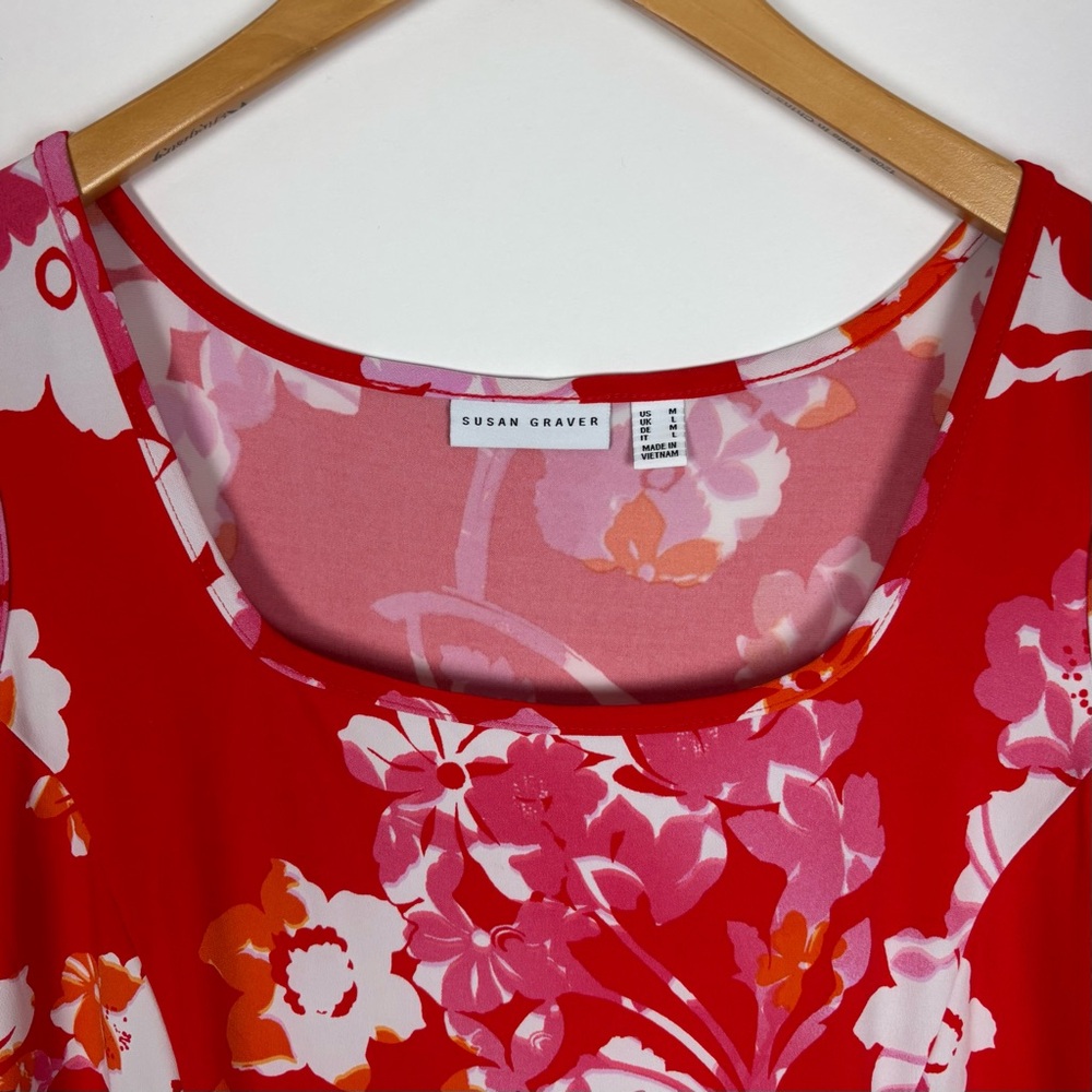 Susan Graver Liquid Knit Floral Size Medium Midi Dress Square Neck - Picture 5 of 8
